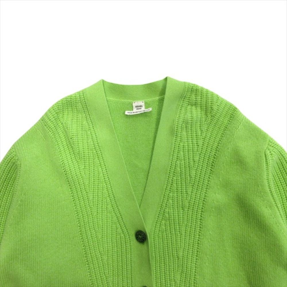 Hermes Series Button Oversize Cardigan Knit Sweater Cashmere Cotton 34 Green