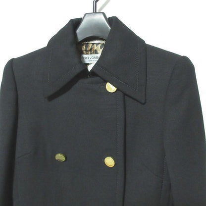 Dolce & Gabbana Vintage Gold Button Double Breasted Coat Black