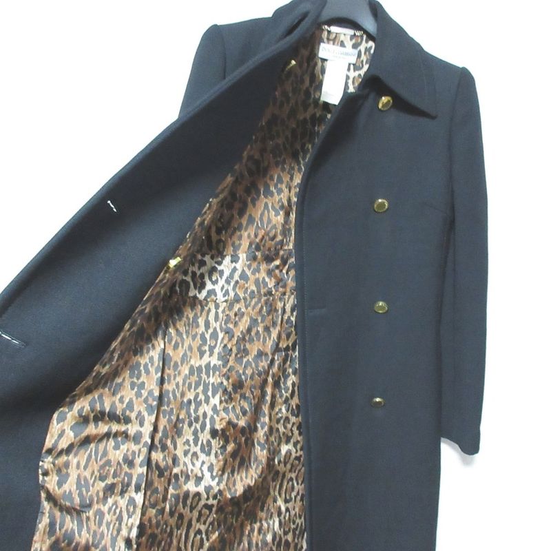 Dolce & Gabbana Vintage Gold Button Double Breasted Coat Black
