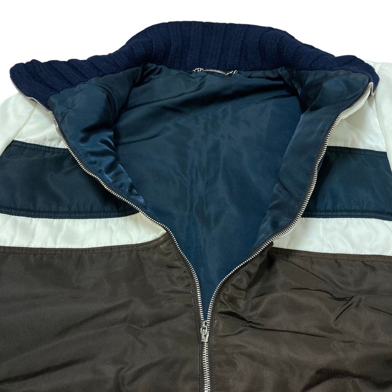 Dolce & Gabbana Knit Contrast Patted Nylon Jacket 48 Brown White Navy