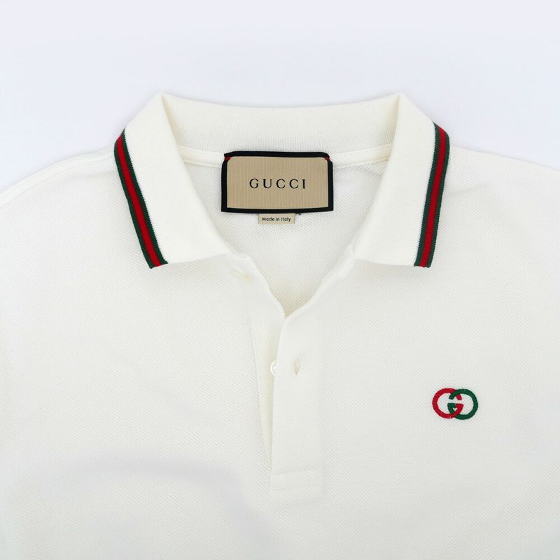 Gucci Web Stripe Cotton Pique Short Sleeve Polo Shirt Cropped White S Top