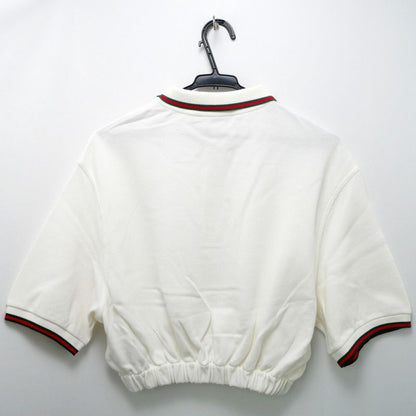 Gucci Web Stripe Cotton Pique Short Sleeve Polo Shirt Cropped White S Top