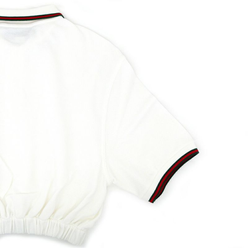 Gucci Web Stripe Cotton Pique Short Sleeve Polo Shirt Cropped White S Top