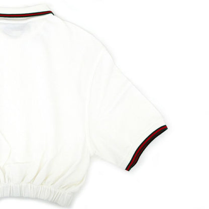 Gucci Web Stripe Cotton Pique Short Sleeve Polo Shirt Cropped White S Top