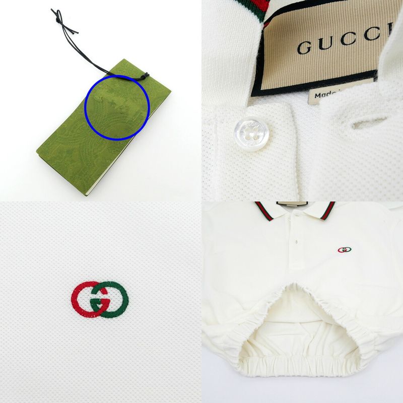Gucci Web Stripe Cotton Pique Short Sleeve Polo Shirt Cropped White S Top