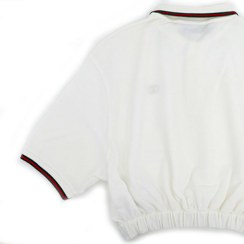 Gucci Web Stripe Cotton Pique Short Sleeve Polo Shirt Cropped White S Top