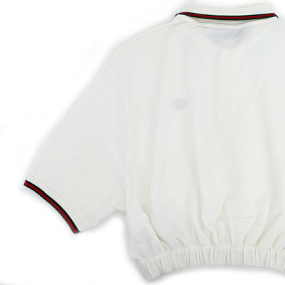 Gucci Web Stripe Cotton Pique Short Sleeve Polo Shirt Cropped White S Top