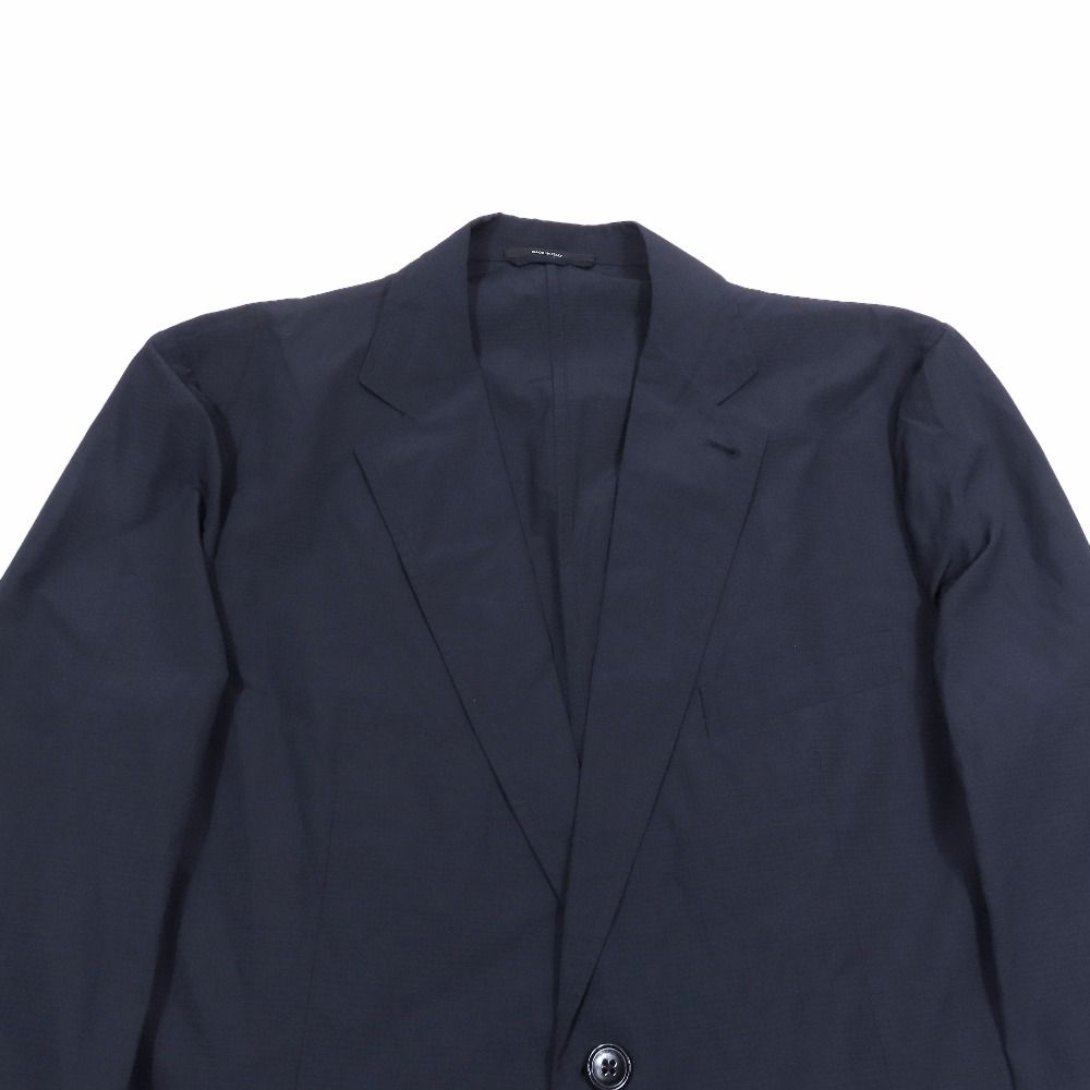 Hermes Cotton Poly Tailored Jacket Black Leather Center Vent Graph Check 52 Navy