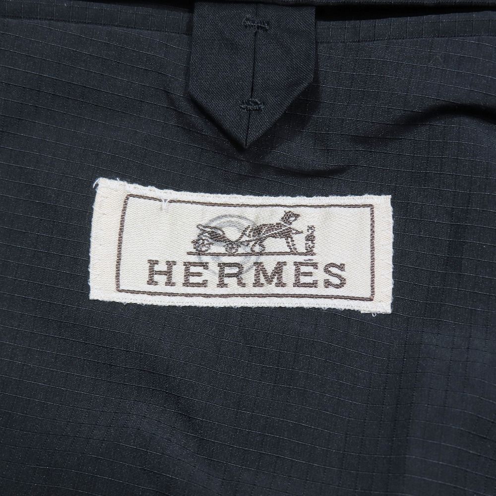 Hermes Cotton Poly Tailored Jacket Black Leather Center Vent Graph Check 52 Navy