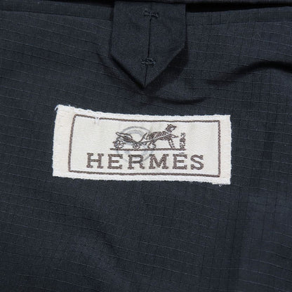 Hermes Cotton Poly Tailored Jacket Black Leather Center Vent Graph Check 52 Navy