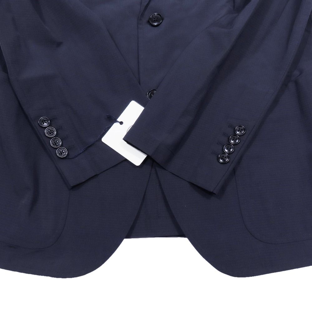 Hermes Cotton Poly Tailored Jacket Black Leather Center Vent Graph Check 52 Navy