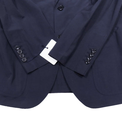 Hermes Cotton Poly Tailored Jacket Black Leather Center Vent Graph Check 52 Navy