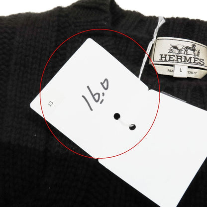 Hermes Sweater Cable Knit Wool Cashmere Long Sleeve Crew Neck Top L Dark Brown