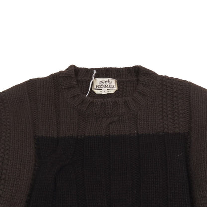 Hermes Sweater Cable Knit Wool Cashmere Long Sleeve Crew Neck Top L Dark Brown