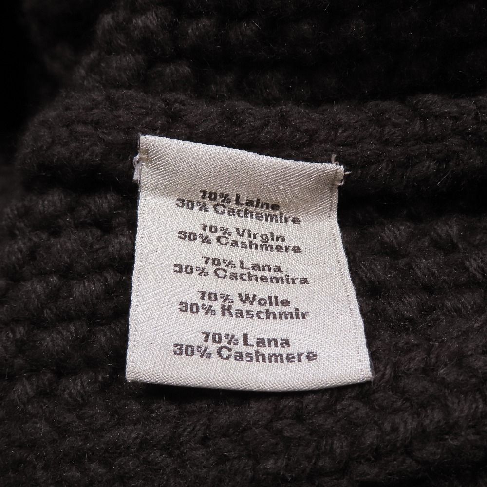 Hermes Sweater Cable Knit Wool Cashmere Long Sleeve Crew Neck Top L Dark Brown