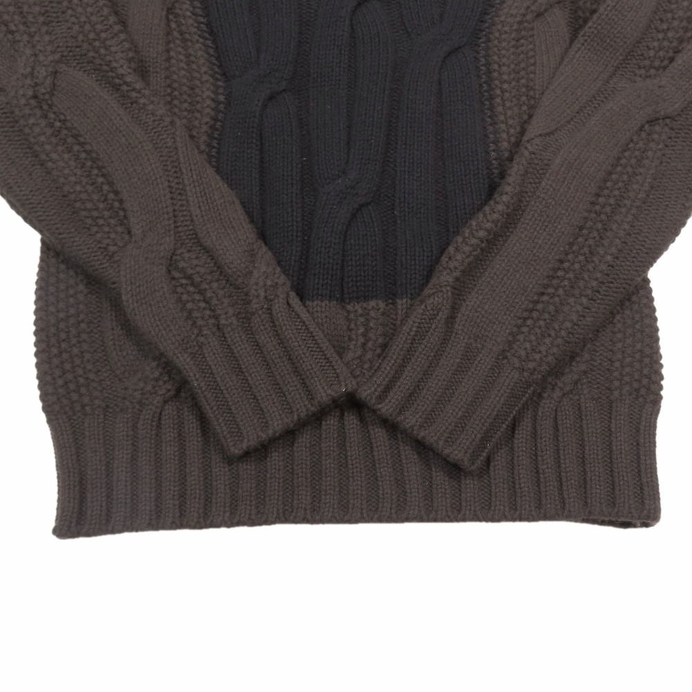Hermes Sweater Cable Knit Wool Cashmere Long Sleeve Crew Neck Top L Dark Brown