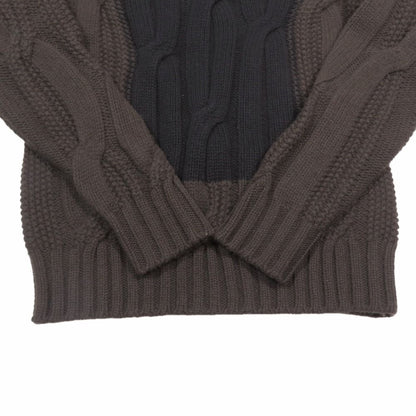 Hermes Sweater Cable Knit Wool Cashmere Long Sleeve Crew Neck Top L Dark Brown