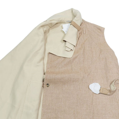 Hermes Cashmere Double Face Long Vest Sleeveless Wrap Coat Gilet Belt 34 Beige
