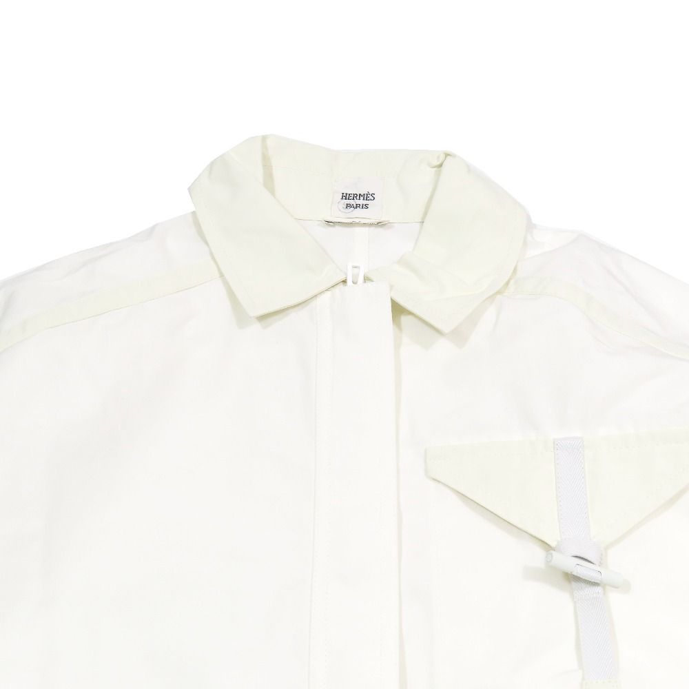 Hermes All in One Coverall Short Sleeve Shorts Half Zip Belt Cotton 34 White