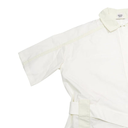 Hermes All in One Coverall Short Sleeve Shorts Half Zip Belt Cotton 34 White