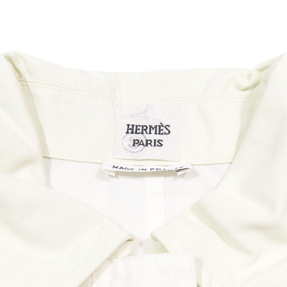 Hermes All in One Coverall Short Sleeve Shorts Half Zip Belt Cotton 34 White
