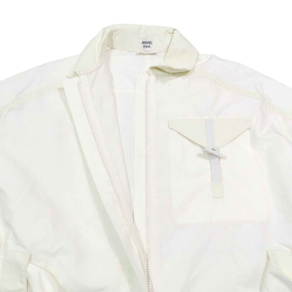 Hermes All in One Coverall Short Sleeve Shorts Half Zip Belt Cotton 34 White