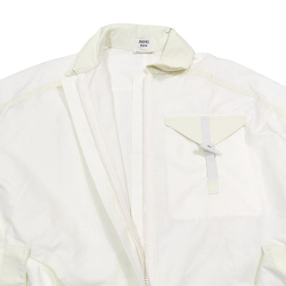 Hermes All in One Coverall Short Sleeve Shorts Half Zip Belt Cotton 34 White