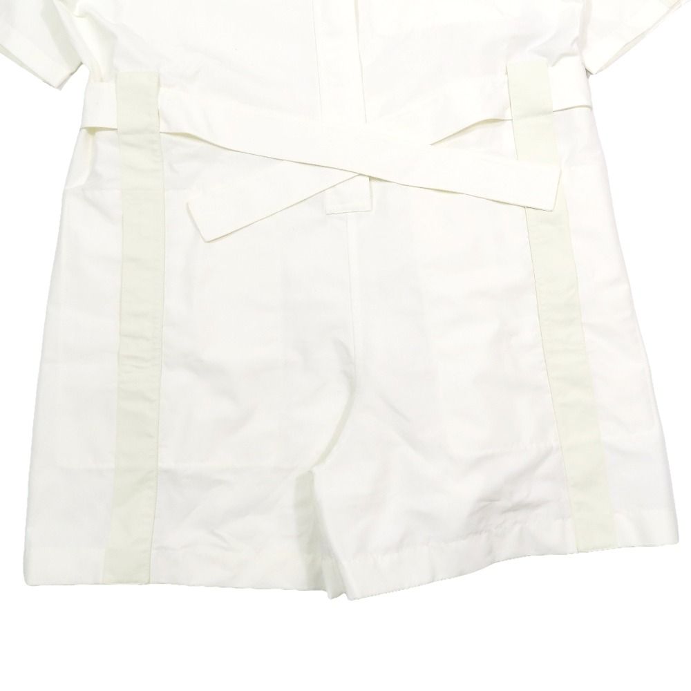 Hermes All in One Coverall Short Sleeve Shorts Half Zip Belt Cotton 34 White