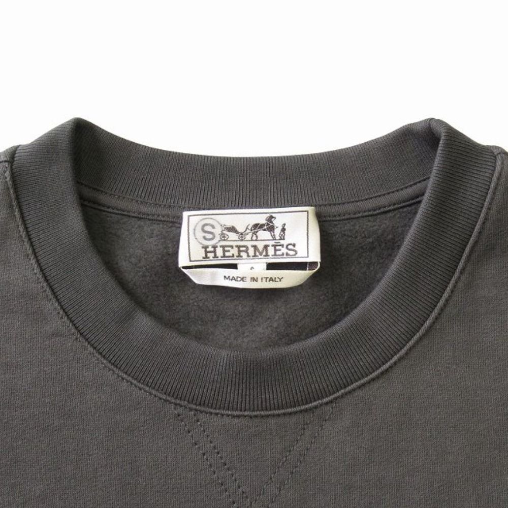 Hermes Sweatshirt Trainers Top Long Sleeve Lambskin Leather Patch Pocket S Khaki