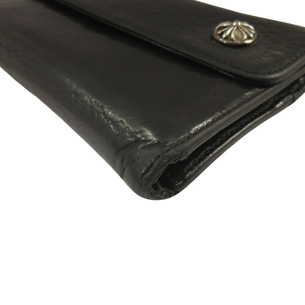 Chrome Hearts Wave Wallet Cross Button Daga Leather Black Silver