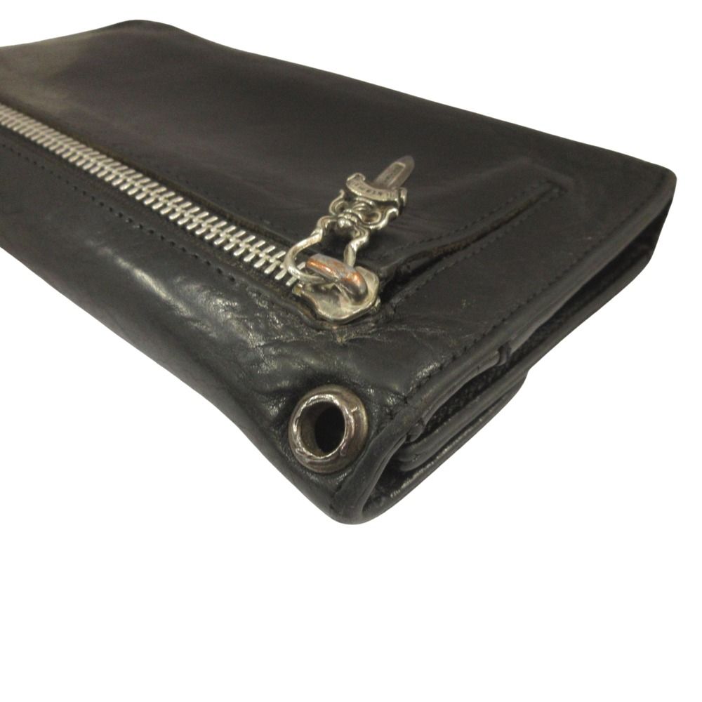 Chrome Hearts Wave Wallet Cross Button Daga Leather Black Silver