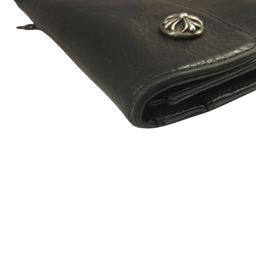 Chrome Hearts Wave Wallet Cross Button Daga Leather Black Silver