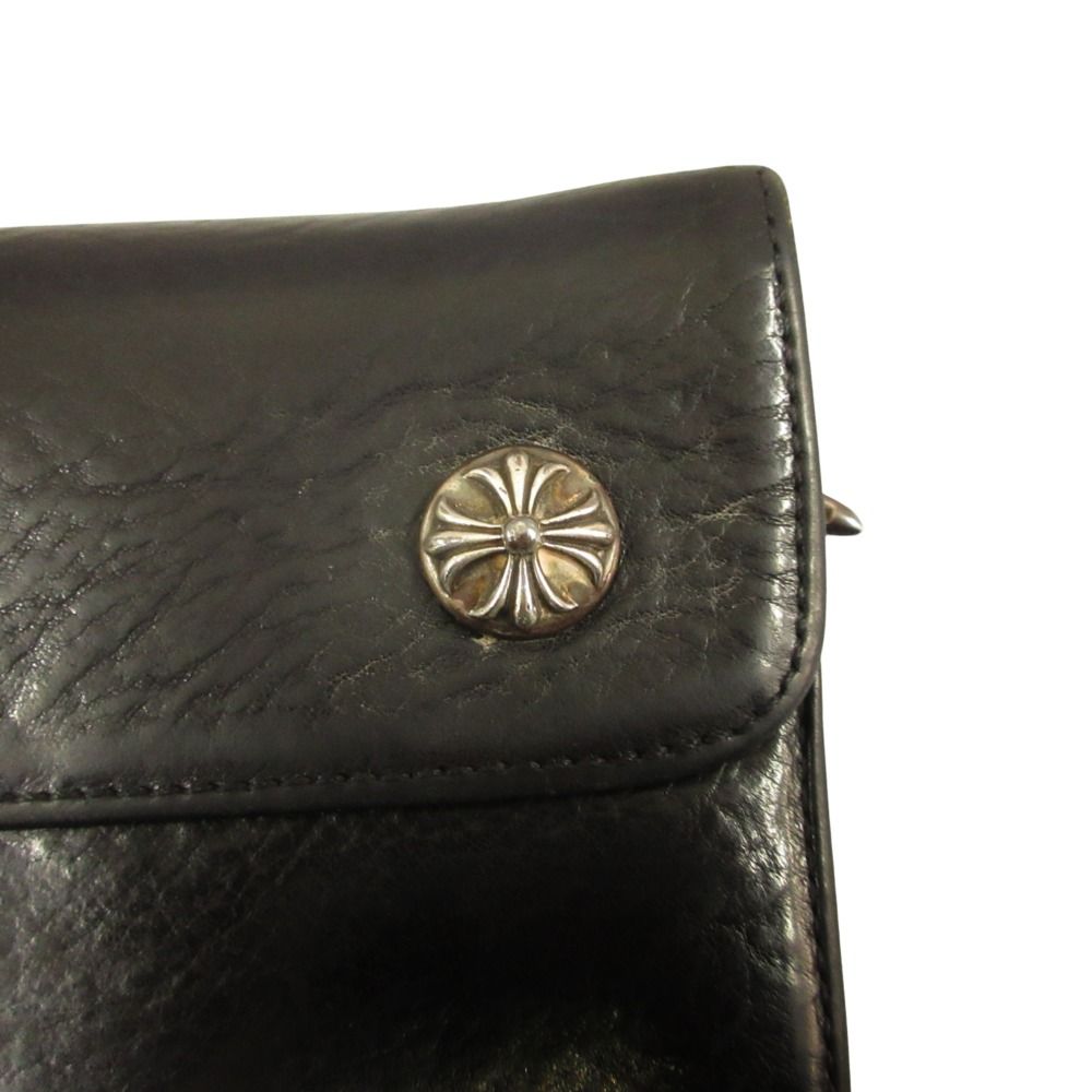 Chrome Hearts Wave Wallet Cross Button Daga Leather Black Silver