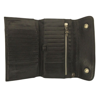 Chrome Hearts Wave Wallet Cross Button Daga Leather Black Silver