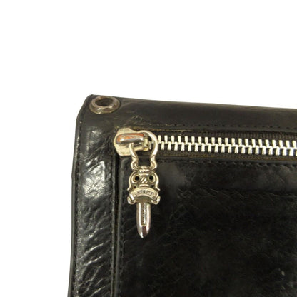 Chrome Hearts Wave Wallet Cross Button Daga Leather Black Silver