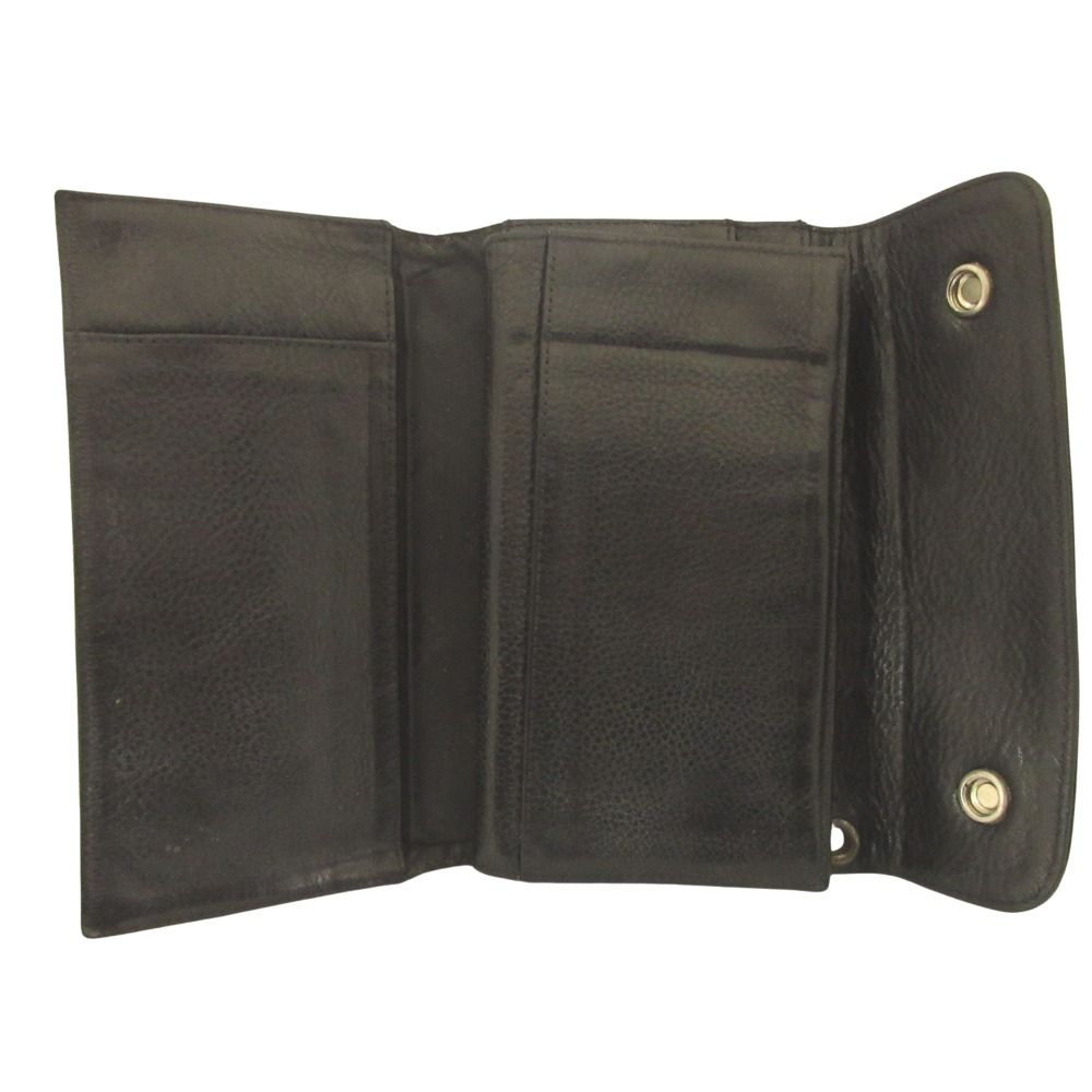 Chrome Hearts Wave Wallet Cross Button Daga Leather Black Silver