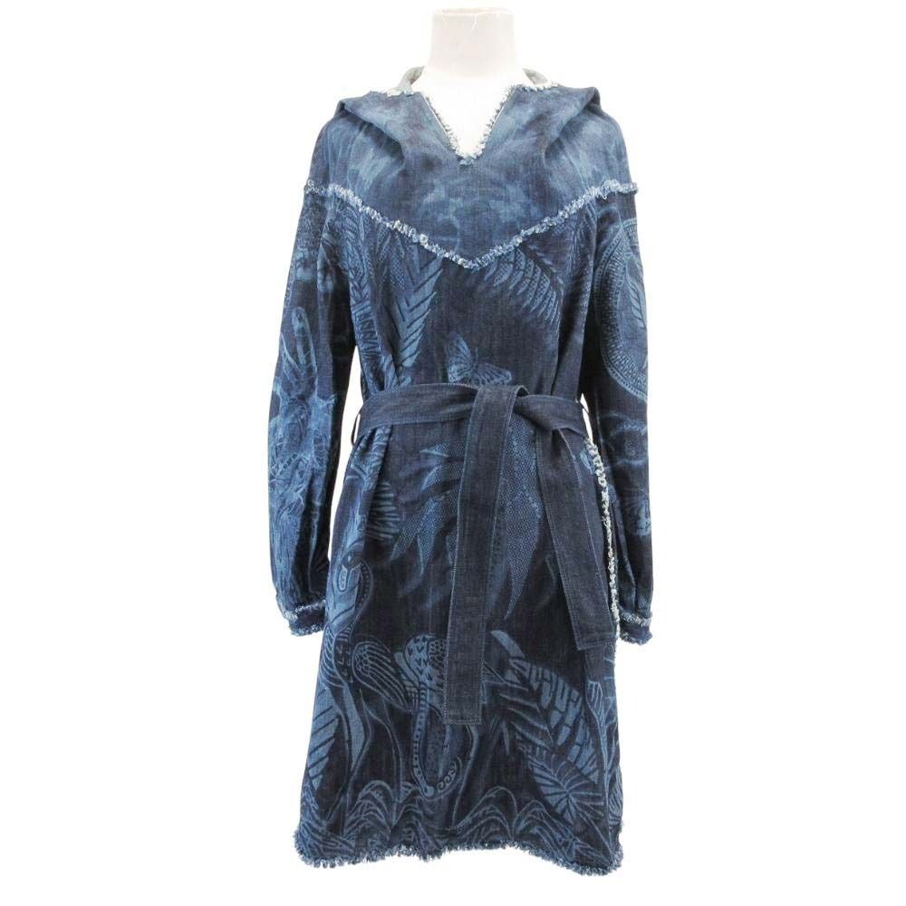 Dior Botanical Pattern Denim Dress Hooded 36 Indigo Hoodie