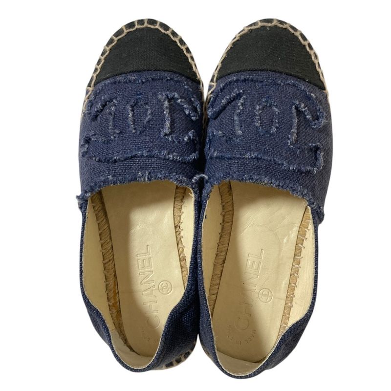 Chanel 14c CC Logo Espadrilles 35 22.5 cm Navy