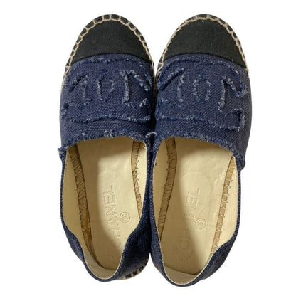 Chanel 14c CC Logo Espadrilles 35 22.5 cm Navy