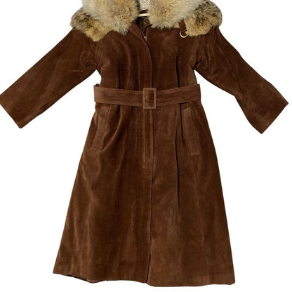 Loewe Vintage Koyo Tefa Suede Leather Belted Long Coat 42 Brown