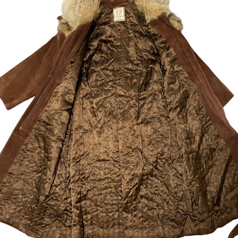 Loewe Vintage Koyo Tefa Suede Leather Belted Long Coat 42 Brown