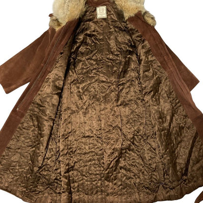 Loewe Vintage Koyo Tefa Suede Leather Belted Long Coat 42 Brown