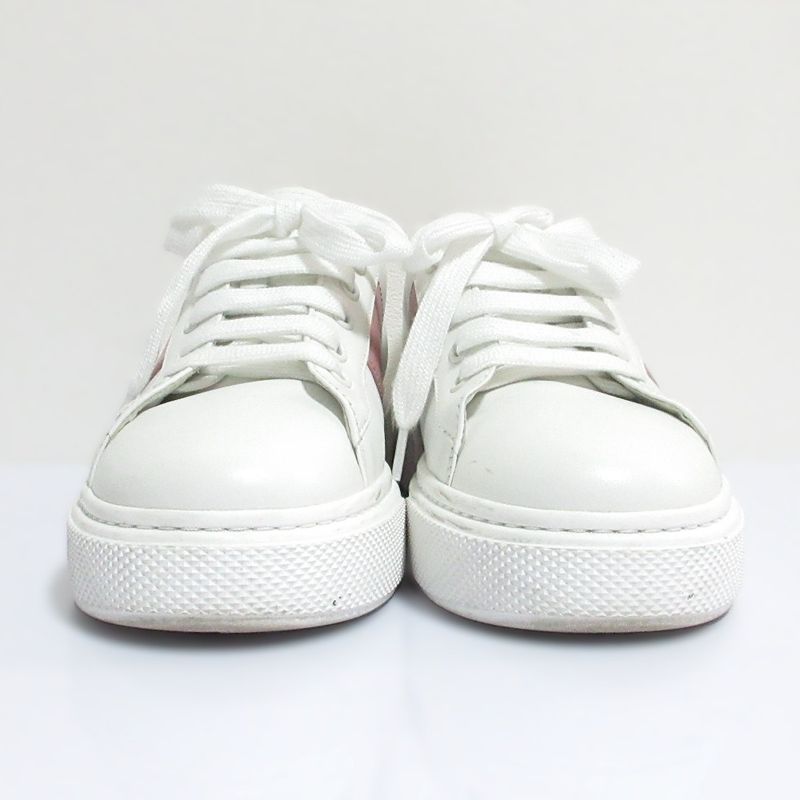 Prada Logo Leather Low Cut Sneakers 37 to 24.0 cm White Pink