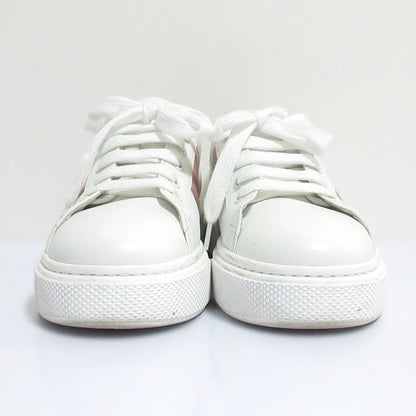 Prada Logo Leather Low Cut Sneakers 37 to 24.0 cm White Pink
