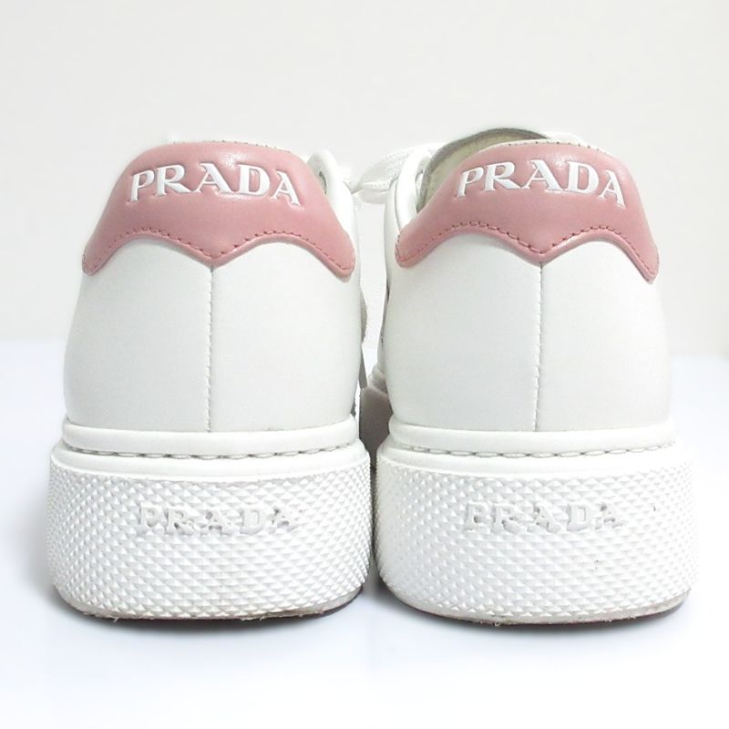 Prada Logo Leather Low Cut Sneakers 37 to 24.0 cm White Pink