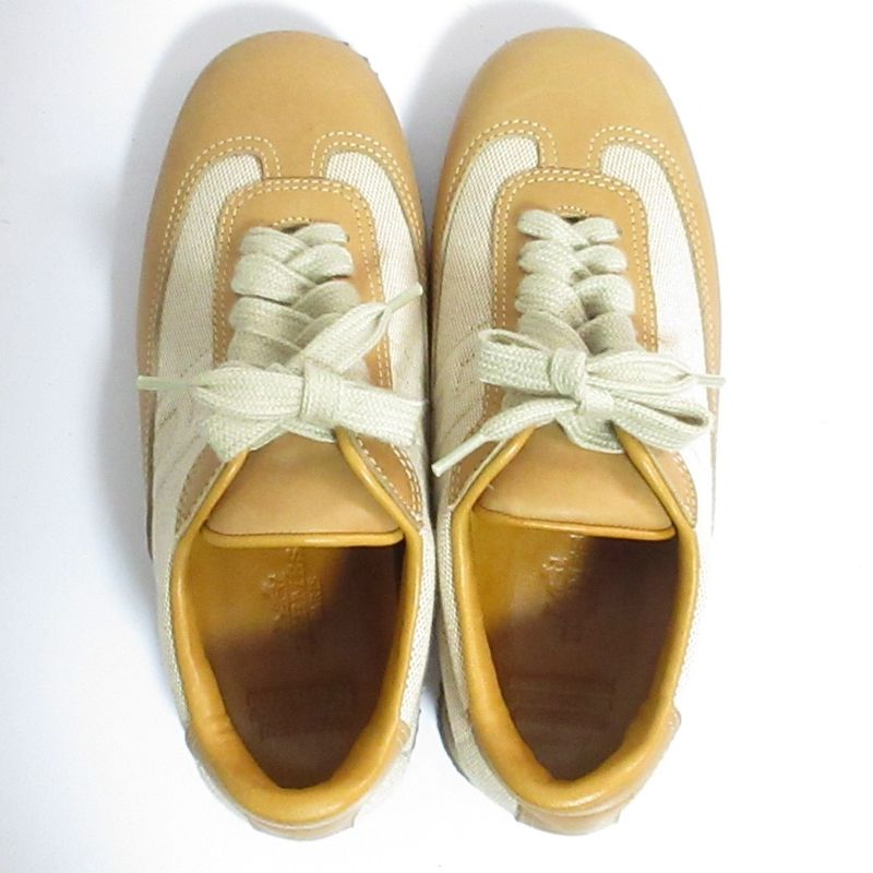 Hermes Quick Leather Canvas Sneakers 35 22.5 cm Camel