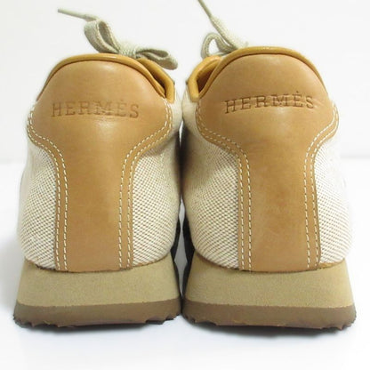 Hermes Quick Leather Canvas Sneakers 35 22.5 cm Camel