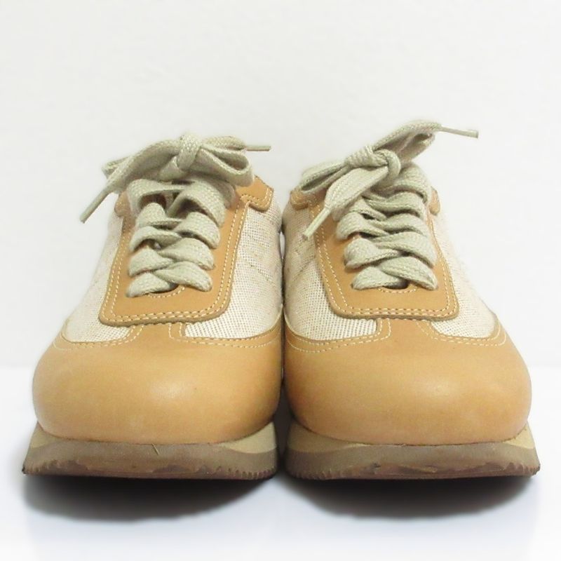 Hermes Quick Leather Canvas Sneakers 35 22.5 cm Camel