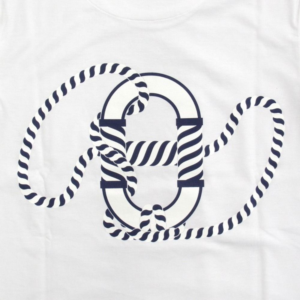 Hermes Canoe Chaine D'ancre Print Dress Cartouche 34 White Navy