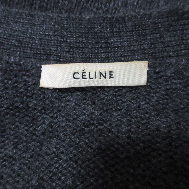 Celine Phoebe Philo Era Triomphe Embroidery Cashmere Knit Cardigan XS Gray